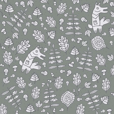 Floral background. Vector floral design, leaf pattern. Plants ornament with copy space. Illustration with mushrooms for paper, textile, cover or webのイラスト素材