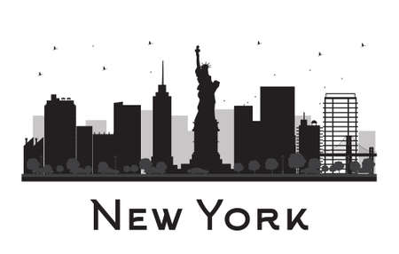 New York City skyline black and white silhouette. Vector illustration. Concept for tourism presentation, banner, placard or web site. Business travel concept. Cityscape with famous landmarksのイラスト素材