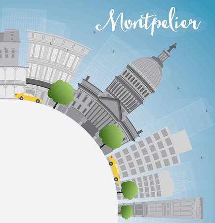 Montpelier Vermont city skyline with grey buildings and copy space. Business travel and tourism concept with place for text. Image for presentation, banner, placard and web site. Vector illustrationのイラスト素材