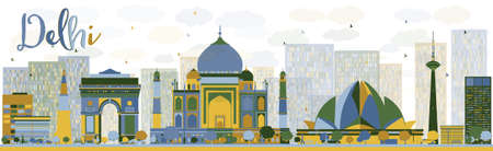 Abstract Delhi skyline with color landmarks.のイラスト素材