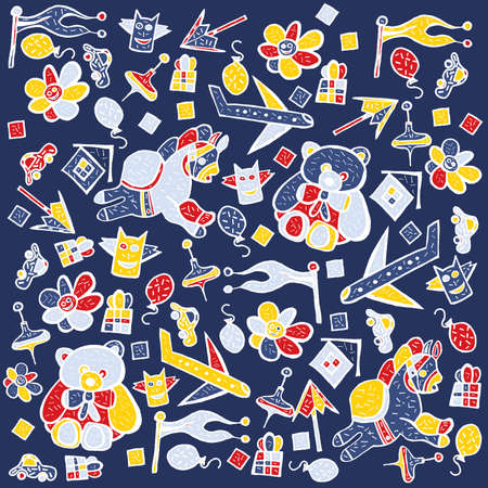 Child pattern with cute toy elements. Vector illustration. Concept with teddy bear for children...