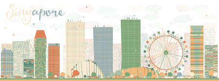 Abstract Singapore skyline with color landmarks. Business travel and tourism concept with modern buildings. Image for presentation, banner, placard and web site. Vector illustrationのイラスト素材