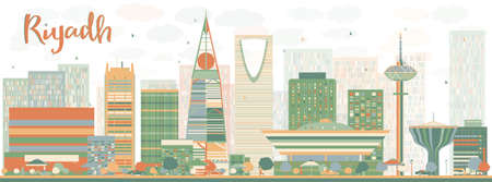 Abstract Riyadh skyline with Color buildings. Vector illustration. Business and tourism concept with skyscrapers. Image for presentation, banner, placard or web siteのイラスト素材
