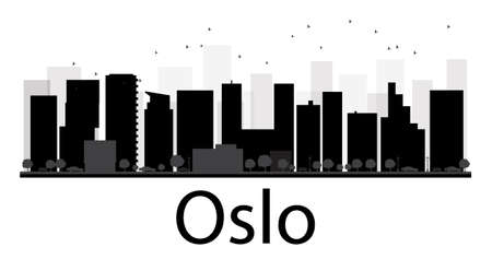 Oslo City skyline black and white silhouette. Vector illustration. Simple flat concept for tourism presentation, banner, placard or web site. Business travel concept. Cityscape with famous landmarksのイラスト素材