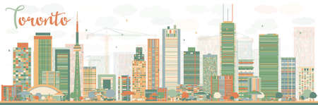 Abstract Toronto skyline with color buildings. Vector illustration. Business travel and tourism concept with modern buildings. Image for presentation, banner, placard and web site.のイラスト素材