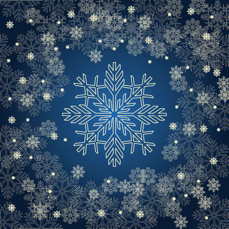 Christmas card with golden snowflakes on dark blue background. New Year invitation. Vector illustrationのイラスト素材