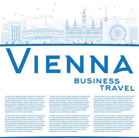 Outline Vienna Skyline with Blue Buildings Copy Space. Vector Illustration. Business Travel and Tourism Concept with Historic Buildings. Image for Presentation, Banner, Placard and Web Site.のイラスト素材