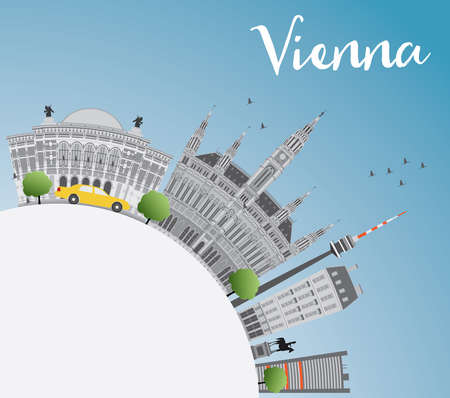 Vienna Skyline with Gray Buildings, Blue Sky and Copy Space. Vector Illustration. Business Travel and Tourism Concept with Historic Buildings. Image for Presentation, Banner, Placard and Web Site.のイラスト素材