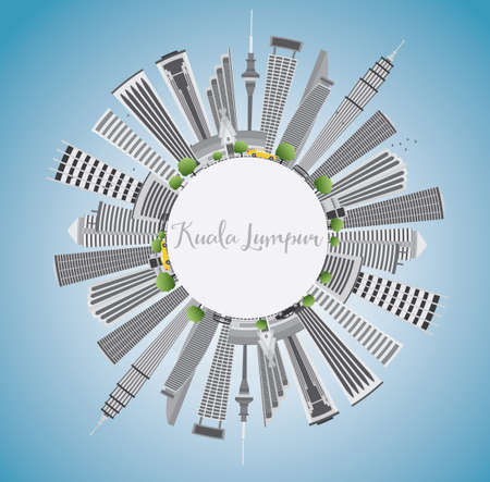 Kuala Lumpur Skyline with Gray Buildings, Blue Sky and Copy Space. Vector illustration. Business travel and tourism concept with place for text. Image for presentation, banner, placard and web site.のイラスト素材
