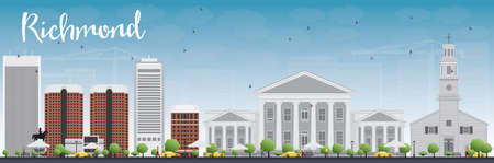 Richmond Virginia Skyline with Gray Buildings and Blue Sky. Vector Illustration. Business Travel and Tourism Concept with Modern Buildings.Image for Presentation, Banner, Placard and Web Site.のイラスト素材