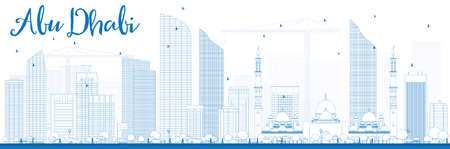 Outline Abu Dhabi City Skyline with Blue Buildings. Vector Illustration. Business Travel and Tourism Conceptwith Modern Buildings.Image for Presentation, Banner, Placard and Web Site.のイラスト素材
