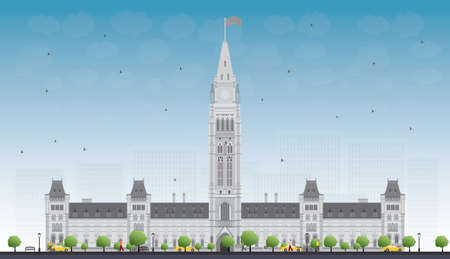 Parliament Building in Ottawa, Canada. Vector illustration. Business Travel and Tourism Concept with Historic Building. Image for Presentation Banner Placard and Web Site.のイラスト素材