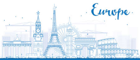Famous landmarks in Europe. Outline Vector illustration. Business travel and tourism concept with place for text. Image for presentation, banner, placard and web siteのイラスト素材