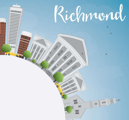 Richmond (Virginia) Skyline with Gray Buildings and Copy Space. Vector Illustration. Business Travel and Tourism Concept with Modern Buildings. Image for Presentation, Banner and Web Site.のイラスト素材