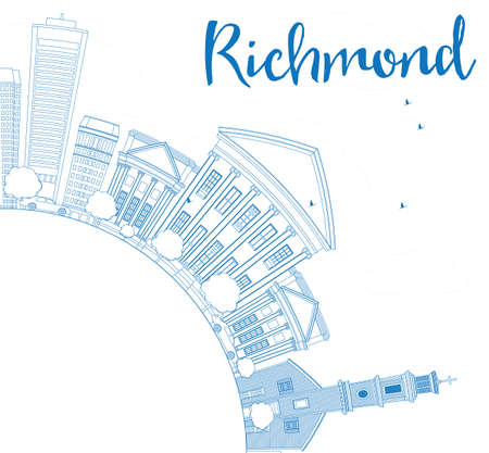 Outline Richmond (Virginia) Skyline with Blue Buildings and Copy Space. Vector Illustration. Business Travel and Tourism Concept with Modern Buildings. Image for Presentation, Banner and Web Site.のイラスト素材