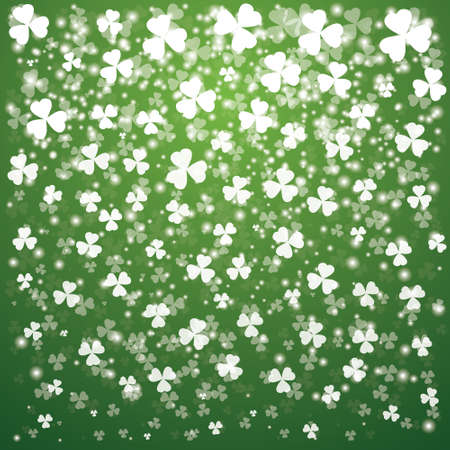 St. Patrick's Day Background with lights and transparent clover leaves on green background. Vector illustration.のイラスト素材