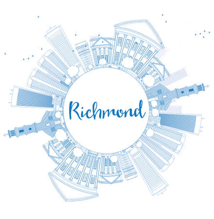 Outline Richmond (Virginia) Skyline with Blue Buildings and Copy Space. Vector Illustration. Business Travel and Tourism Concept with Modern Buildings. Image for Presentation, Banner and Web Site.のイラスト素材
