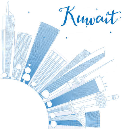 Outline Kuwait City Skyline with Blue Buildings. Vector Illustration. Business Travel and Tourism Concept with Copy Space. Image for Presentation Banner Placard and Web Site.のイラスト素材