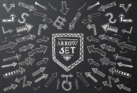 Hand drawn arrow icons set on black chalk board. Vector Illustration. Education or business concept.のイラスト素材