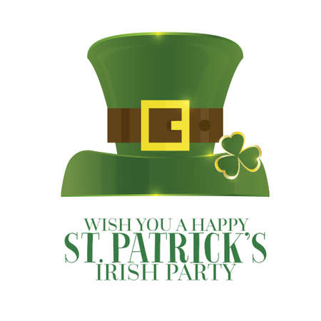 Typographic Saint Patrick's Day Retro Background with Green Hat. Vector illustration. Template for party flyers. St. Patrick's Day poster isolated on white.のイラスト素材
