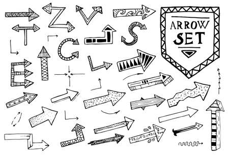 Hand drawn arrow icons set on white background. Vector Illustration. Education or business concept.のイラスト素材
