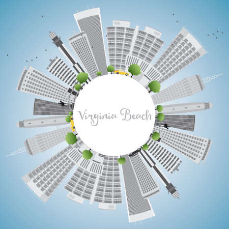 Virginia Beach (Virginia) Skyline with Gray Buildings and Copy Space. Vector Illustration. Business Travel and Tourism Concept. Image for Presentation, Banner, Placard and Web Site.のイラスト素材