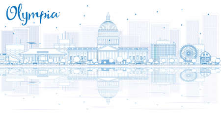 Outline Olympia skyline with blue buildings and reflections. Vector illustration. Business travel and tourism concept with place for text. Image for presentation, banner, placard and web site.のイラスト素材