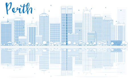 Outline Perth skyline with blue buildings and reflections. Vector illustration. Business travel and tourism concept with place for text. Image for presentation, banner, placard and web site.のイラスト素材