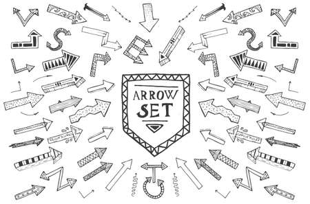 Hand drawn arrow icons set isolated on white background. Vector Illustration. Education or business concept.のイラスト素材