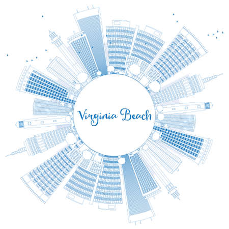 Outline Virginia Beach (Virginia) Skyline with Blue Buildings. Vector Illustration. Business Travel and Tourism Concept. Image for Presentation, Banner, Placard and Web Site.のイラスト素材
