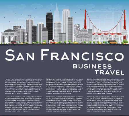 San Francisco Skyline with Gray Buildings and Blue Sky. Vector Illustration. Business Travel and Tourism Concept with Copy Space. Image for Presentation Banner Placard and Web Site.のイラスト素材
