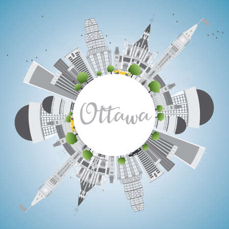 Ottawa Skyline with Gray Buildings and Copy Space. Illustration. Business travel and tourism concept with modern buildings. Image for presentation, placard and web site.のイラスト素材