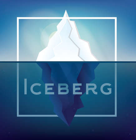 Iceberg on Blue Background. Vector Illustration. Low Poly Iceberg. Iceberg with Underwater Part and...