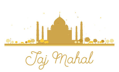 Taj Mahal golden silhouette. Vector illustration. Simple flat concept for tourism presentation, banner, placard or web site. Taj Mahal isolated on white backgroundのイラスト素材