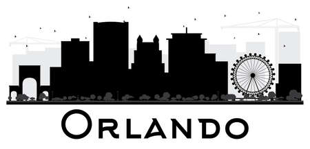 Orlando City skyline black and white silhouette. Vector illustration. Simple flat concept for tourism presentation, banner, placard or web site. Cityscape with landmarksのイラスト素材