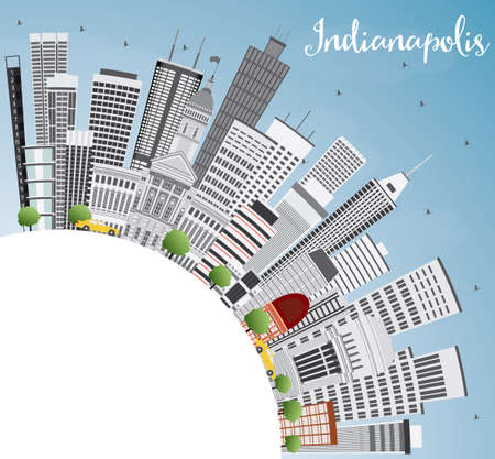 Indianapolis Skyline with Gray Buildings, Blue Sky and Copy Space. Vector Illustration. Business Travel and Tourism Concept with Modern Buildings. Image for Presentation Banner Placard and Web Site.のイラスト素材