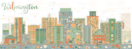 Abstract Wilmington Skyline with Color Buildings. Vector Illustration. Business Travel and Tourism Concept with Modern Buildings. Image for Presentation Banner Placard and Web Site.のイラスト素材