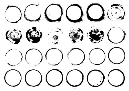 Set of grunge circle brush strokes isolated on white background. Vector illustration.のイラスト素材