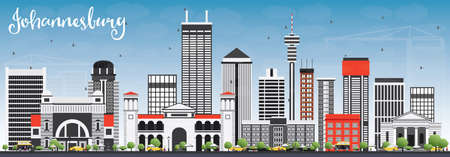 Johannesburg Skyline with Gray Buildings and Blue Sky. Vector Illustration. Business Travel and Tourism Concept with Johannesburg Modern Buildings. Image for Presentation and Banner.のイラスト素材