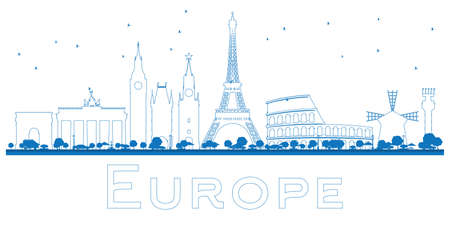 Outline Famous landmarks in Europe. Vector illustration. Business travel and tourism concept. Image for presentation, banner, placard and web siteのイラスト素材