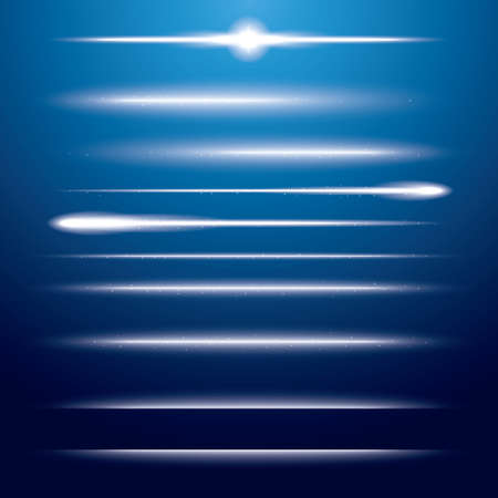 Set of Neon Lens Flares on Blue Background. Vector Illustration.のイラスト素材