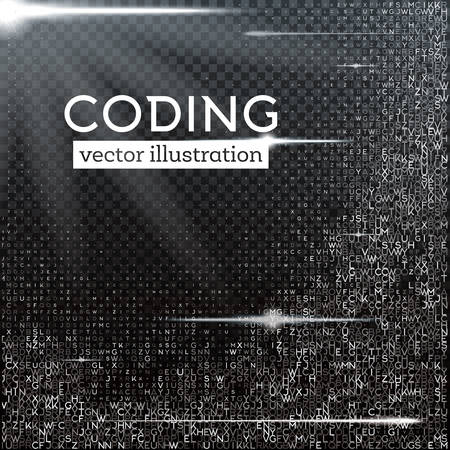 Abstract Transparent Technology Background with Different Letters. Hacker concept. Big Data Visualization. Vector Illustration.のイラスト素材