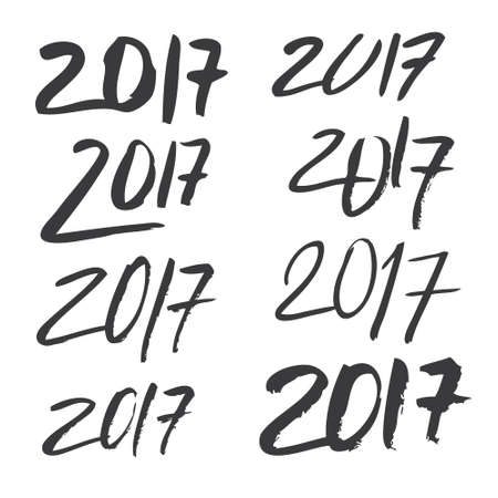 Brush Calligraphy 2017 Sign Set Isolated on White Background. Vector Illustration.のイラスト素材