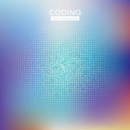 Abstract Blue Technology Background with Different Letters. Hacker concept. Data Visualization. Vector Illustration.のイラスト素材