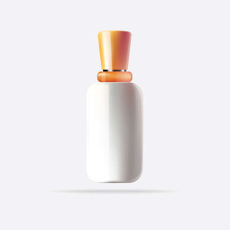 White Cosmetic Container with Orange Cap. Vector Illustration. Isolated Bottle for Mock Up.のイラスト素材