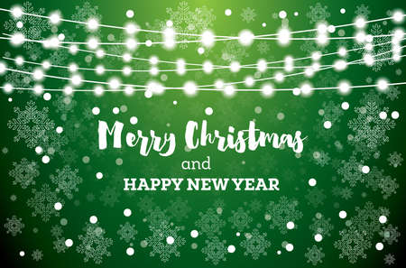 Christmas Card with Neon Light Bulbs and Snowflakes. Vector Illustration.のイラスト素材