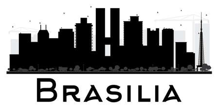 Brasilia City skyline black and white silhouette. Simple flat concept for tourism presentation, banner, placard or web site. Business travel concept. Cityscape with landmarks.のイラスト素材