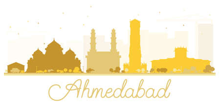 Ahmedabad City skyline golden silhouette. Vector illustration. Simple flat concept for tourism presentation, banner, placard or web site. Cityscape with landmarksのイラスト素材