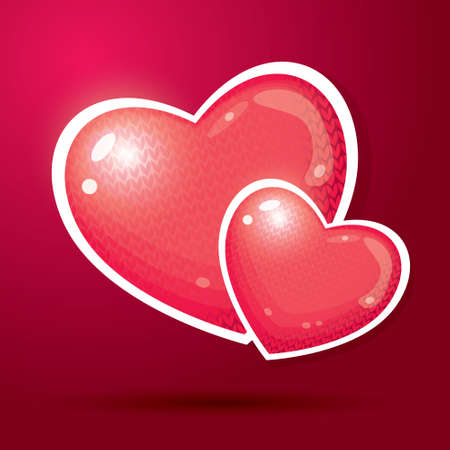 Two Red Hearts with Knitted Pattern. Vector Illustration.のイラスト素材