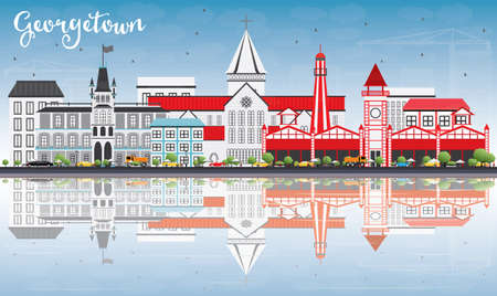 Georgetown Skyline with Gray Buildings, Blue Sky and Reflections. Vector Illustration. Business Travel and Tourism Concept with Modern Architecture. Image for Presentation Banner Placard and Web Site.のイラスト素材